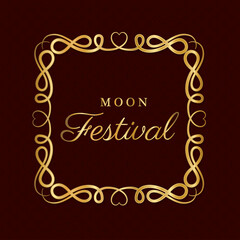 moon festival inside ornament gold frame on dark red background design, Oriental chinese and celebration theme Vector illustration