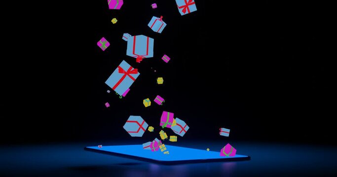 3d render with gift boxes flying out of the phone