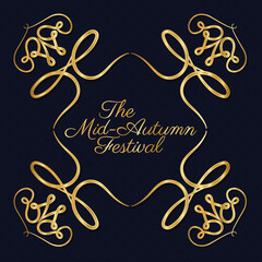 Mid autumn harvest moon festival inside ornament gold frame on dark blue background design, Oriental chinese and celebration theme Vector illustration