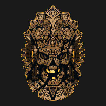 Aztec ornament skull mask illustration