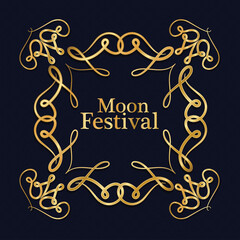 moon festival inside ornament gold frame on dark blue background design, Oriental chinese and celebration theme Vector illustration