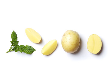 Young potato on white background, top view