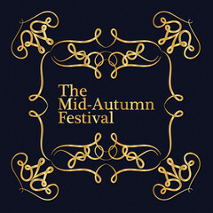 Mid autumn harvest moon festival inside ornament gold frame on dark blue background design, Oriental chinese and celebration theme Vector illustration