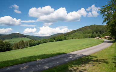 Fototapeta na wymiar Landscape of Sauerland region close to Winterberg with a hiking trail, Germany