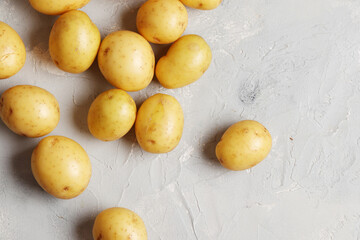 young potato on a gray background with place for text