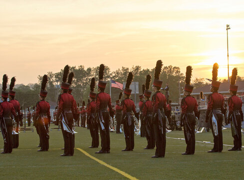 Marching band.  Instruments and people in a marching band.  
