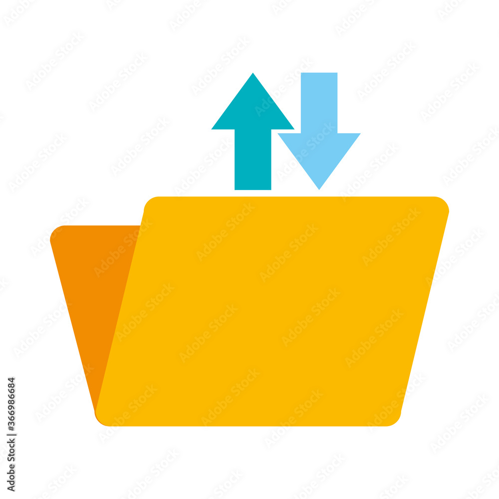 Poster folder document with upload and download arrows icon, flat style