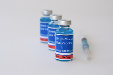 Antiviral injectable drug vaccine, medicine vial Coronavirus (COVID-19) or SARS-CoV-2. Vaccination and treatment to cure COVID-19.