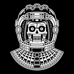 Spaceman skull. Modern space logo. Monochrome emblem.