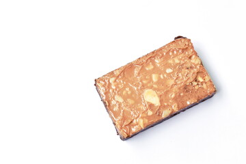 brownie chocolate cake topping bean on white background