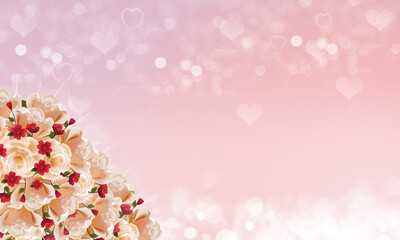 Abstract pink background with flowers Blurred gradient turquoise background.