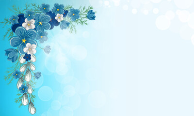 Abstract turquoise background with flowers Blurred gradient turquoise background.