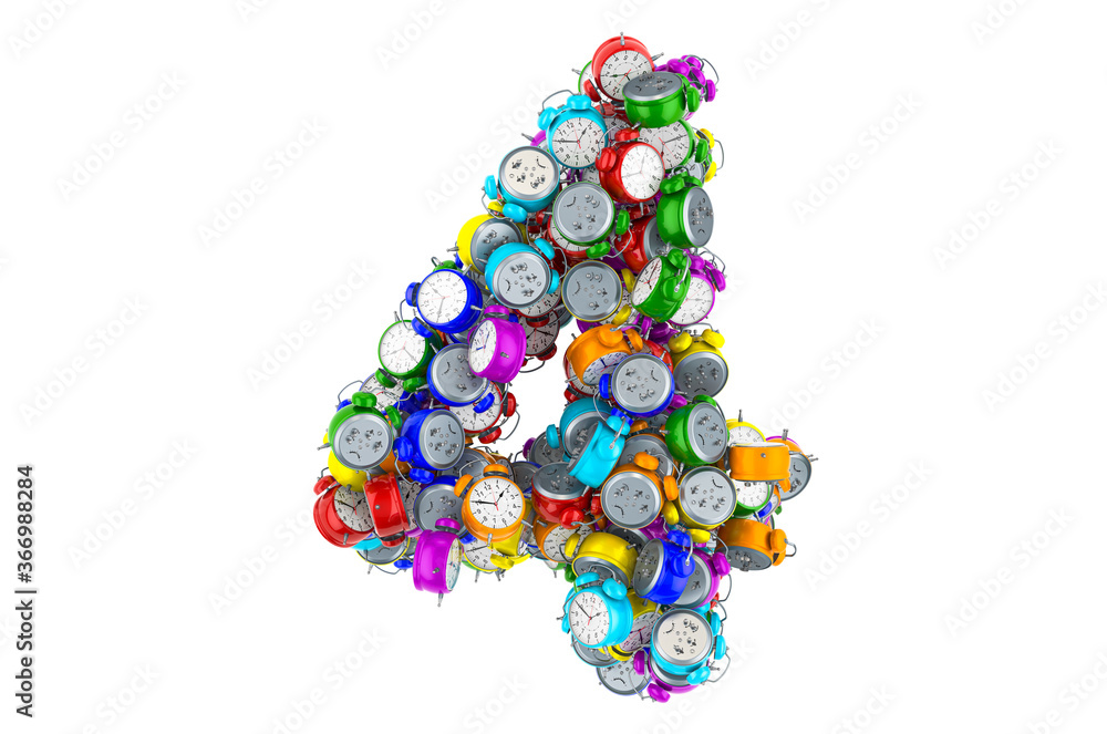 Fototapete number 4 from colored alarm clocks, 3d rendering