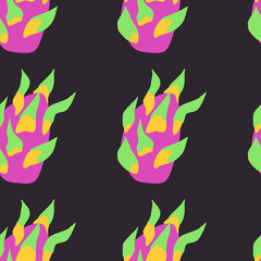 Exotic fruit pattern. Vector seamless background made in funny doodle style. Clipart food elements. Hand painted elements.
