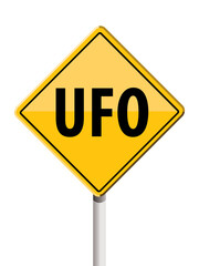 ufo yellow road sign, unidentified flying object, vector illustration 