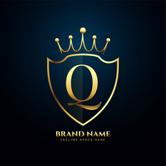 letter Q crown tiara logo concept golden design