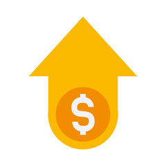 arrow up with money symbol icon, flat style