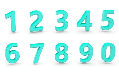 3D numbers 1234567890 on white background