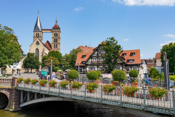 Naklejka premium view of the old town of Esslingen with the St. Dionys church in the background