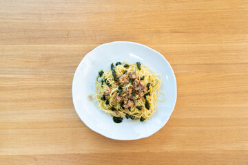 スパゲティー　バジル　サバ缶