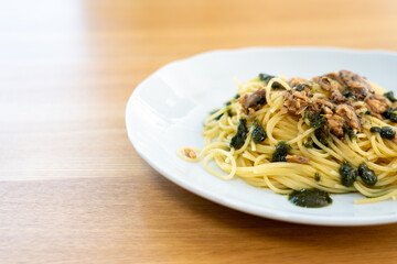 スパゲティー　バジル　サバ缶