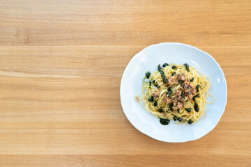 スパゲティー　バジル　サバ缶