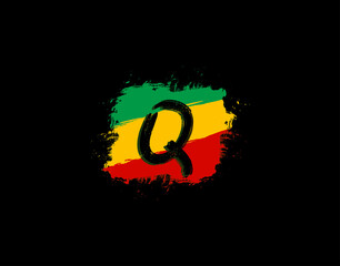 Q Letter Logo In Square Grunge Shape With Splatter and Rasta Color. Letter W Reggae Style Icon Design.