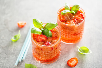 Freshmade drinks with strawberry and basil