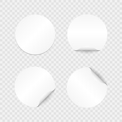 Blank White Round Adhesive Stickers With Curved Corner. EPS10 Vector