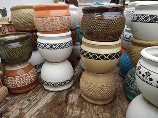 colorful ceramic pottery on display for sale