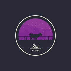 Eid al-Adha Mubarak celebrates the design of goat-style and mosque designs accompanied by stars. Vector illustration