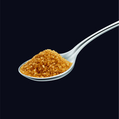 spoon of brown sugar on black background