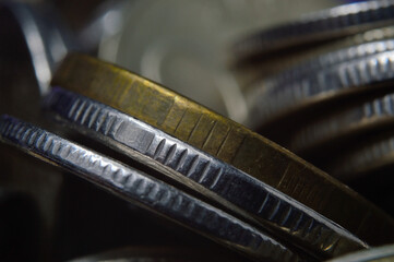 Coins, rubles, in bulk, close-up. Low key.