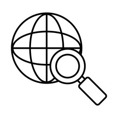 global sphere with magnifying glass icon, line style