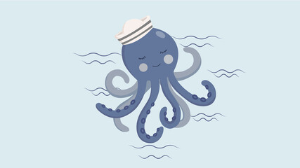 illustraion of a nice, kind, sea octopus, kid illustartion, seaworld, animal, poster, wallpaper 