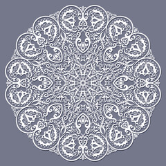 Vector white floral ethnic round illustration.
