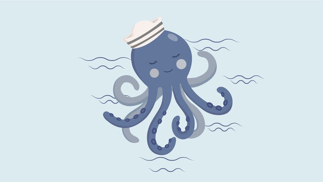illustraion of a nice, kind, sea octopus, kid illustartion, seaworld, animal, poster, wallpaper 