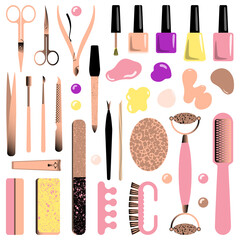Set of manicure accessories and tools. Vector illustration.