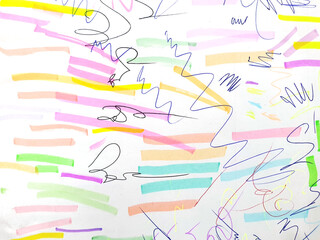Colored abstract Scribble by Pen, lines by Ink, random Sketches as Background or Texture on white Paper