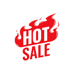 Hot Sale vector icon. Flat promotion fire banner, price tag, hot sale, offer, price. Isolated on a white background