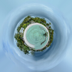 360 planet view beautiful beach with palms and turquoise sea