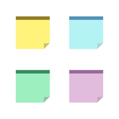 Square sticky notes with shadow curved edge flat style isolated