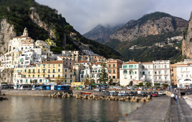Fototapeta na wymiar Picturesque panorama of the famous Amalfi town - jewel of Amalfi coast, Italy. 
