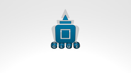 3D graphical image of glue vertically along with text built by metallic cubic letters from the top perspective, excellent for the concept presentation and slideshows. illustration and background