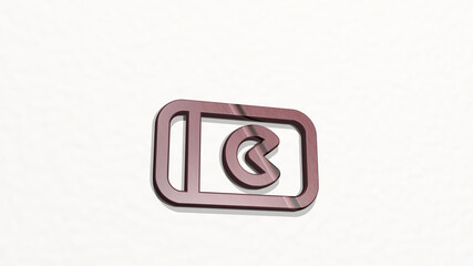 video game smartphone landscape on the wall. 3D illustration of metallic sculpture over a white background with mild texture. camera and icon