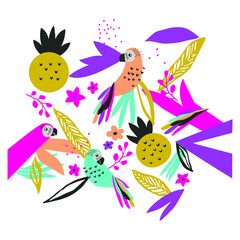 vectorel drawing pattern with papagans inside.eps