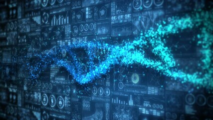 DNA helix molecule loop animation. DNA chromosome concept. Hologram elements of digital data chart. Medical Infographic. High tech future design. - Powered by Adobe