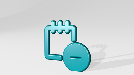 notes subtract from a perspective with the shadow. A thick sculpture made of metallic materials of 3D rendering. background and illustration