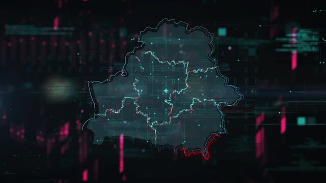Belarus map glitch effect background. Motion graphic 2d design.