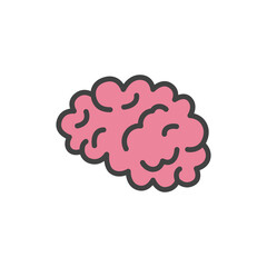 Brain or mind side view line art. Color vector icon.